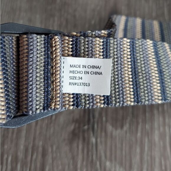 Orvis Nylon Adjustable Web Belt Tan Gray Striped Size 34 - Picture 4 of 6